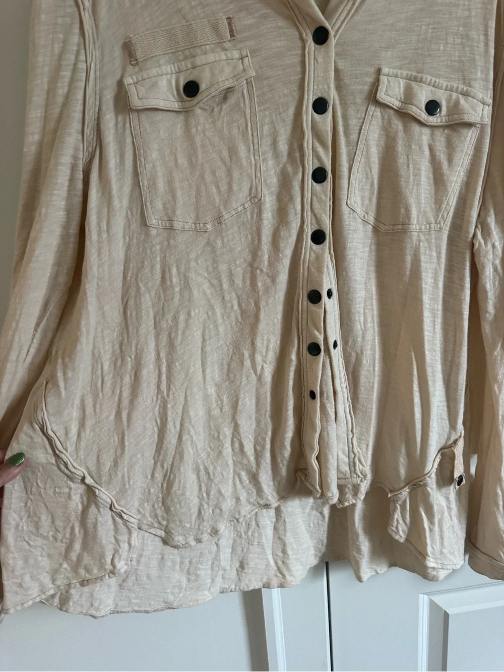 Free People Cream Button-Front Long Sleeve Shirt